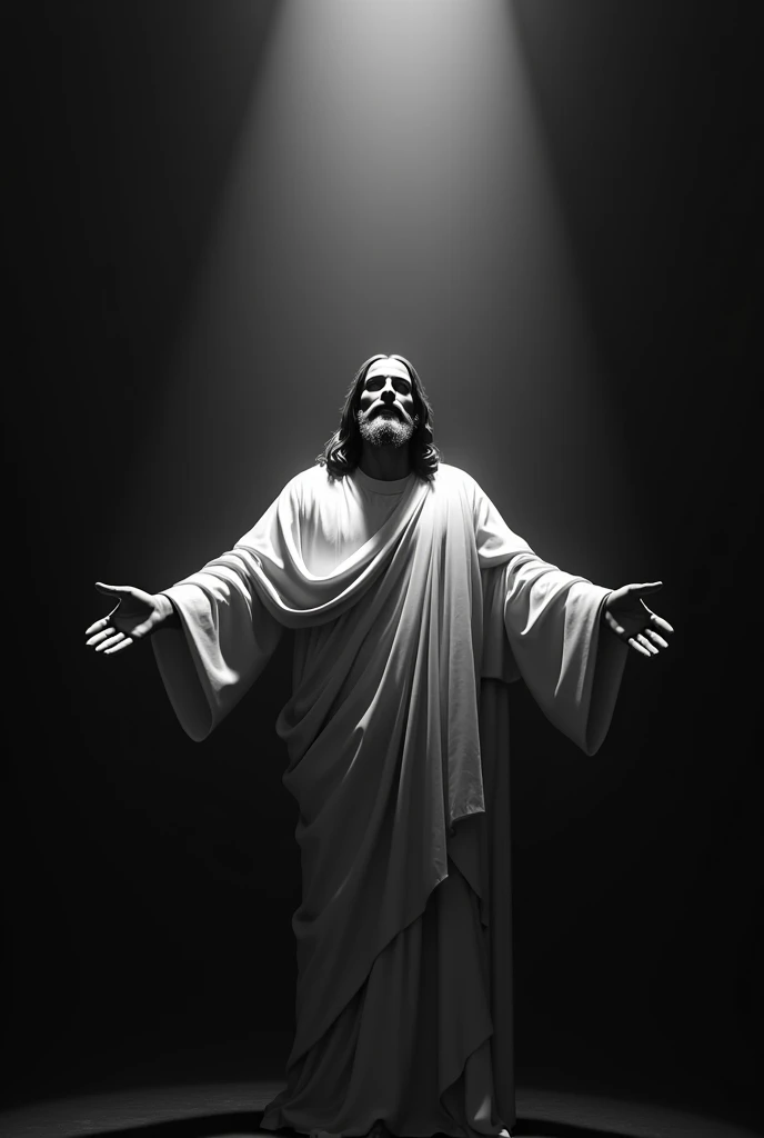 Jesus spreding hands 
wallpaper 
 in black and white dark 