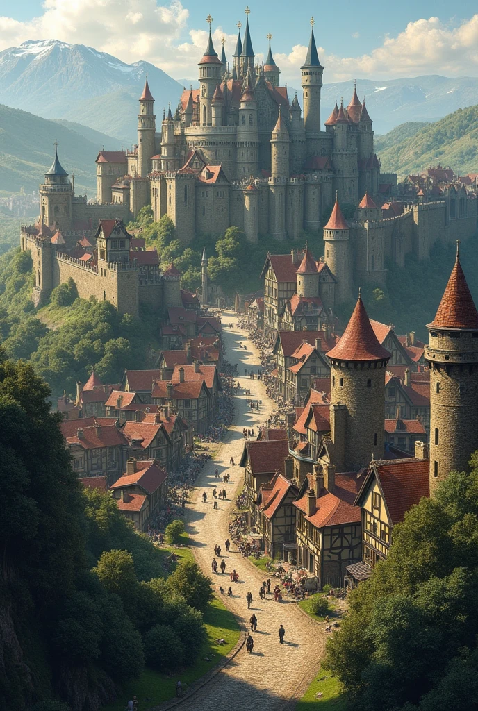 Huge size Medieval fantasy town with a wall around the outside of the town