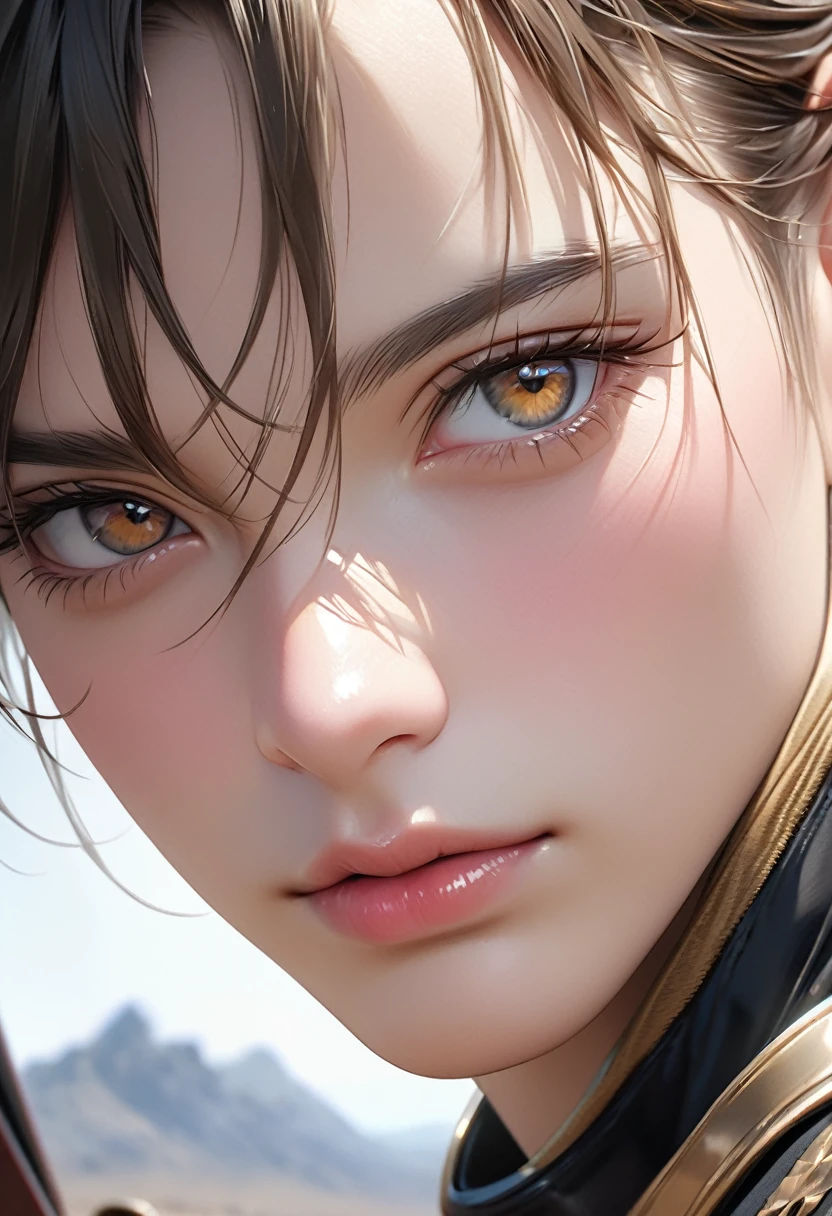 cavalry boy, best quality, 4k, 8k, highres, (masterpiece:1.2), ultra-detailed, (photo realistic,:1.37), looking at viewer, (face close up:0.4),--no watch,