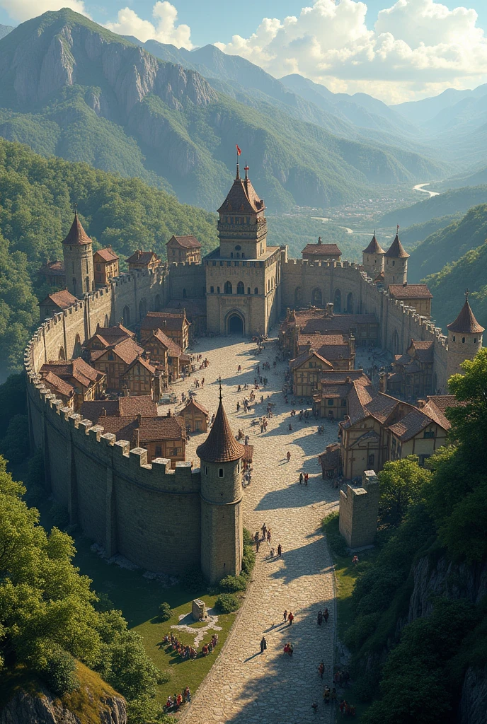 Massive size Medieval fantasy town with a wall around the outside of the town
