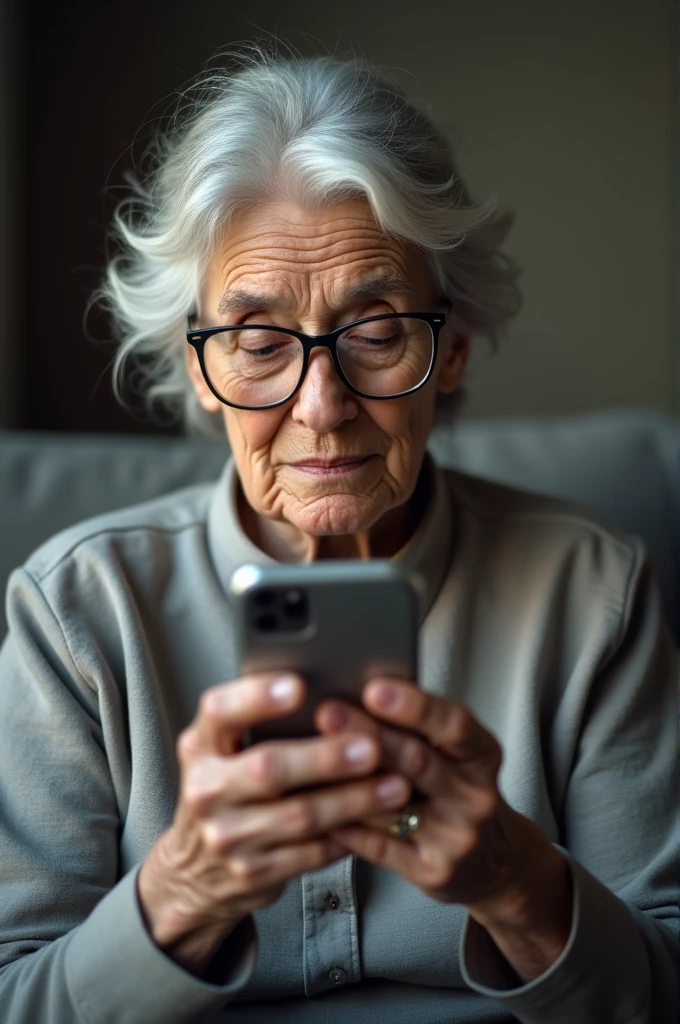 Older woman looking at cell phone
