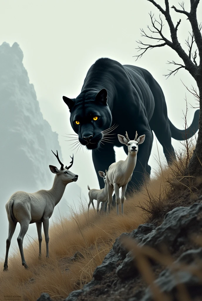 Black panther each deer other white hill death