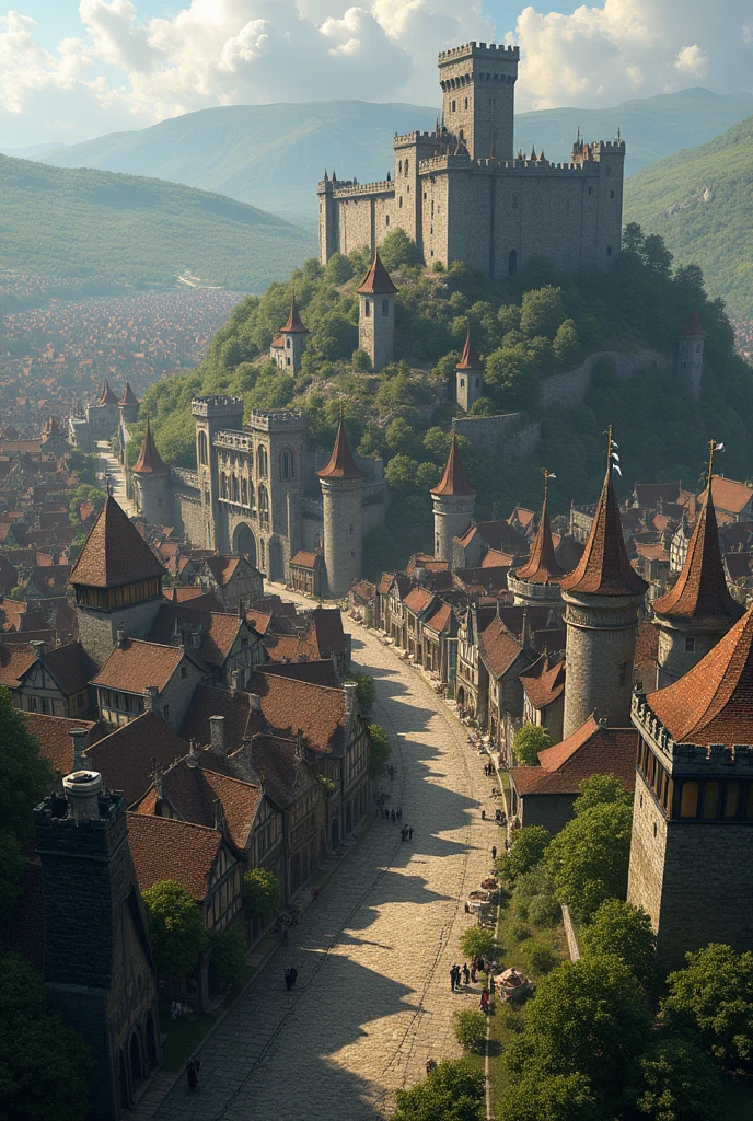 Very Large size Medieval fantasy town with a wall around the outside of the town