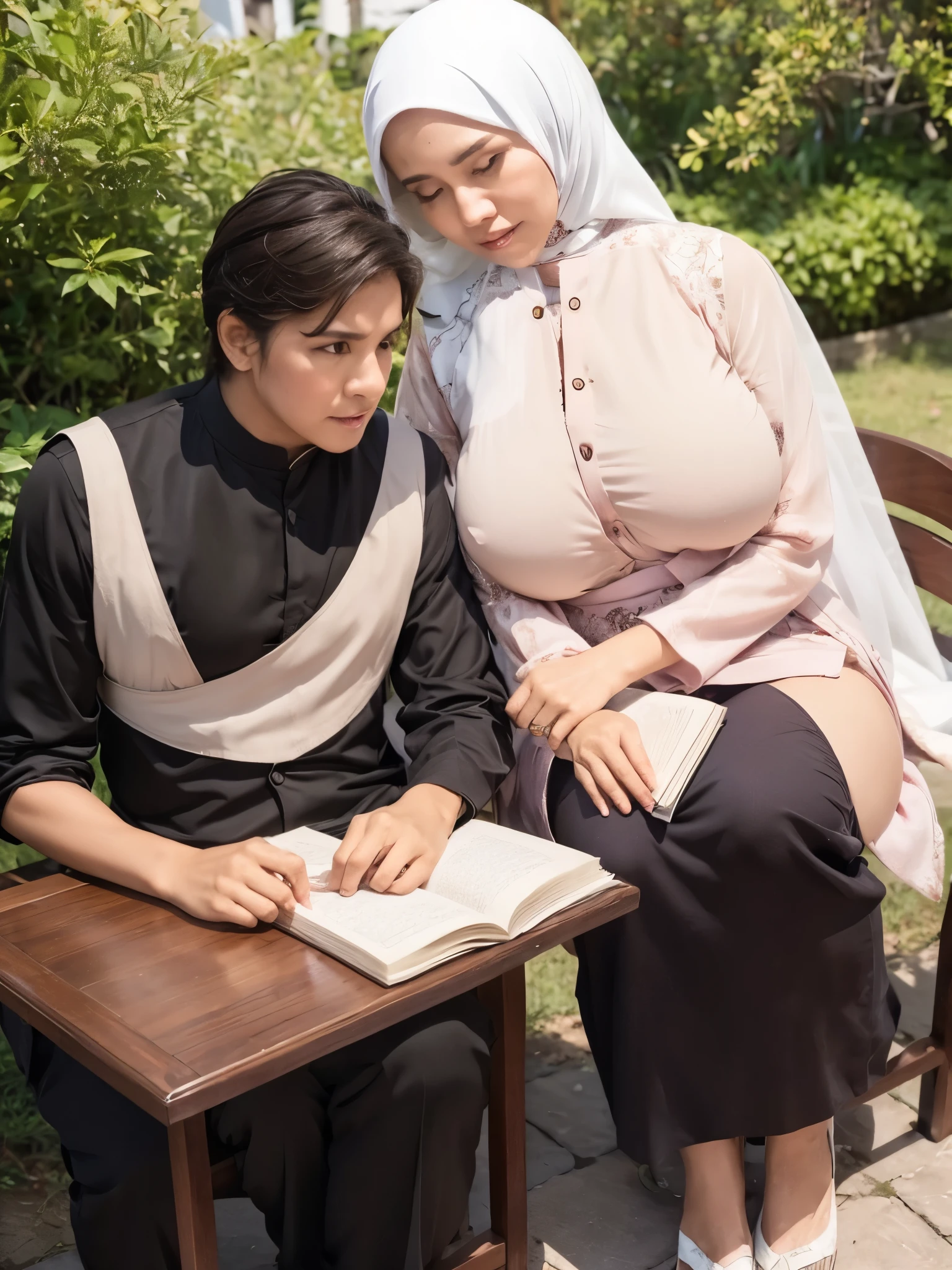 50 years Old, Hijab Indonesian mature woman, Big Tits : 66.9, Gamis, Breast out from her clothes : 1.9, at doctor office, Dark light, at Nighttime, big breast, sad face
