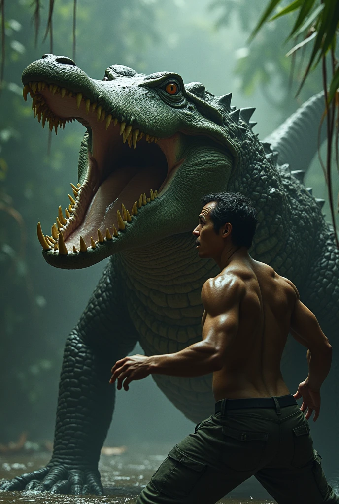 Big crocodile attack black man
