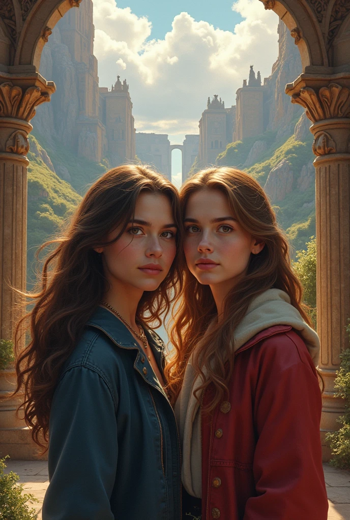 book cover about two bestfriond whom is transfered suddenly into a whole historical world with her bestie