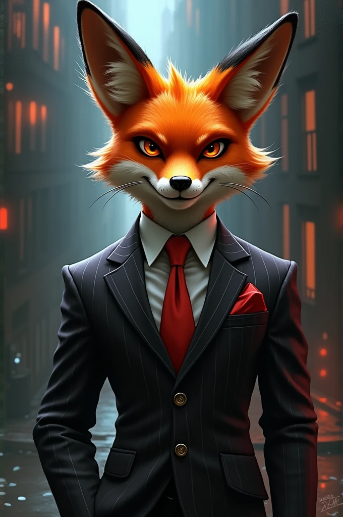 Image with a mafia fox that says "The Vapo Fox" 