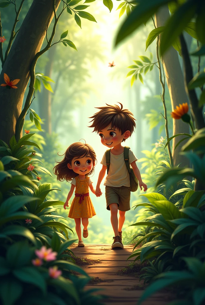 Boy and girl in jungle 