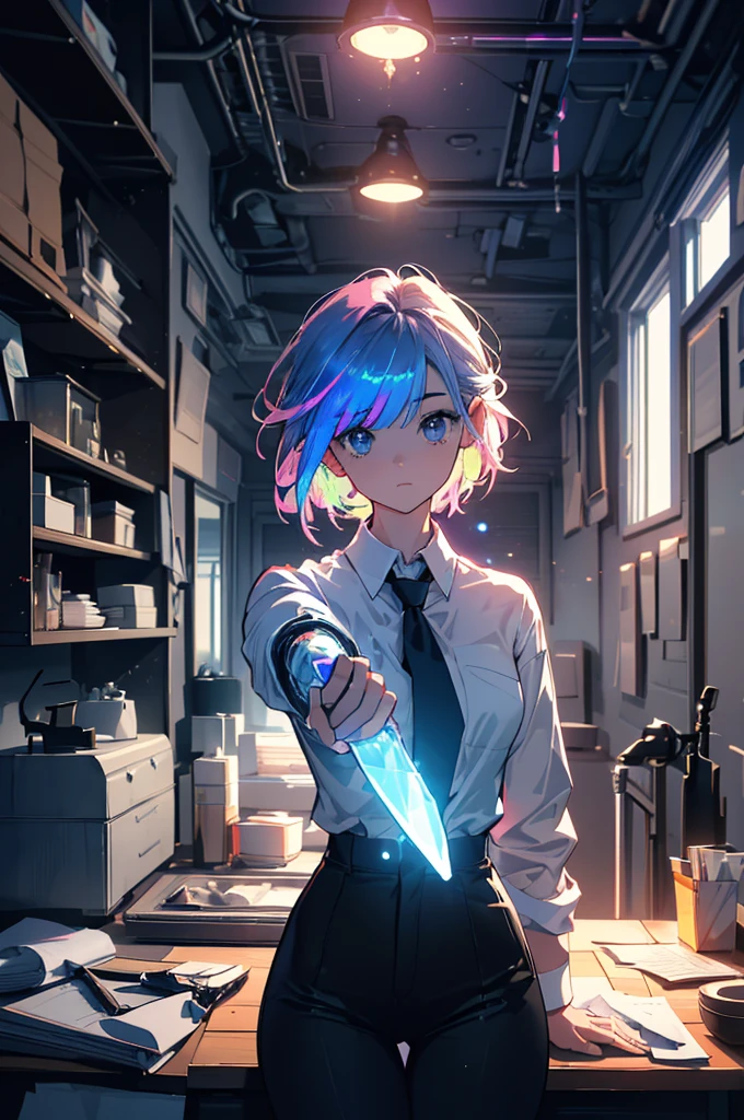 jawline, hypdertailed, regatta, shirt tied at the waist, cleaning a portal gun on a workbench, morning sunlight shining through the window (zrpg style) (work of art:1.2) (illustration:1.2) (best qualityer:1.2) (detailded) (Intricate) (8k) (hdr) (Cinematic lighting) (sharp focus), fully body, BIG ASS, thick, {extremely detailed 16k CG unity wallpaper}, expansive landscape photograph, (a view from below with a focus on character and setting), (wide open field view), (low angle photo), (high light: 1.2), (low light:1.7), (Warm Light Source: 1.2), complexdetails, (Iridescent Colors: 1.5), (bright lighting), (Atmospheric lighting), 
