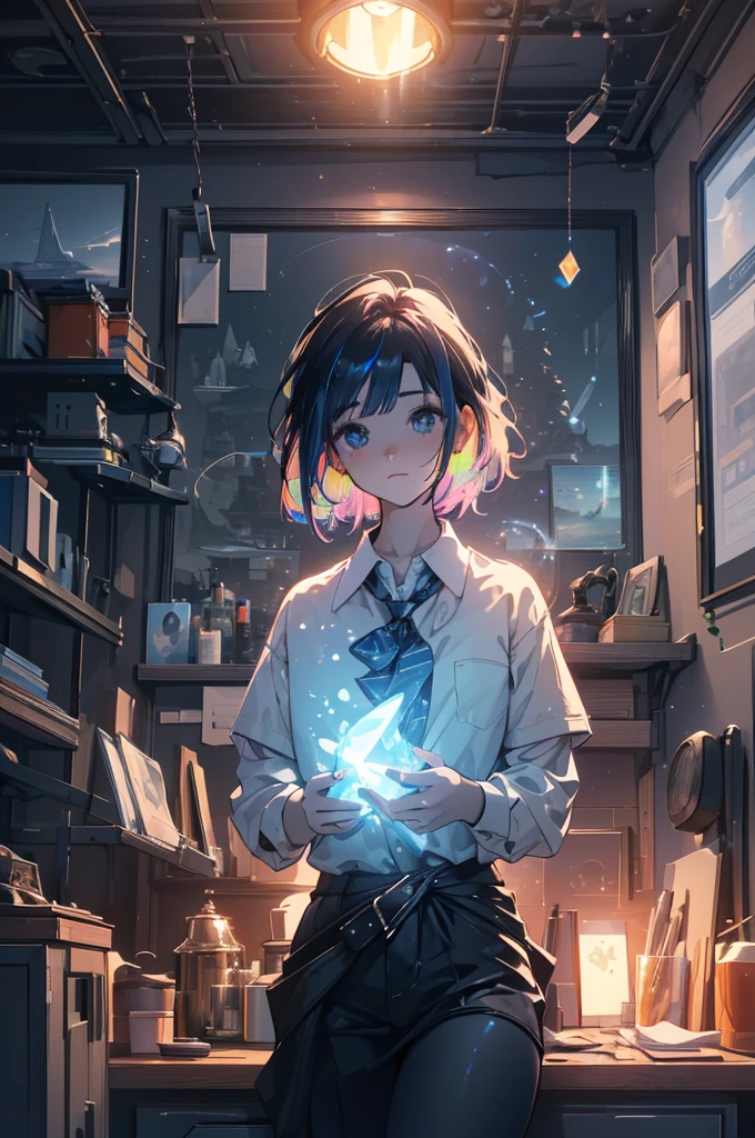 jawline, hypdertailed, regatta, shirt tied at the waist, cleaning a portal gun on a workbench, morning sunlight shining through the window (zrpg style) (work of art:1.2) (illustration:1.2) (best qualityer:1.2) (detailded) (Intricate) (8k) (hdr) (Cinematic lighting) (sharp focus), fully body, BIG ASS, thick, {extremely detailed 16k CG unity wallpaper}, expansive landscape photograph, (a view from below with a focus on character and setting), (wide open field view), (low angle photo), (high light: 1.2), (low light:1.7), (Warm Light Source: 1.2), complexdetails, (Iridescent Colors: 1.5), (bright lighting), (Atmospheric lighting),