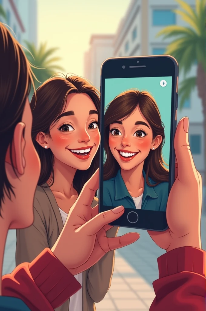 Friends on cell phone screen
