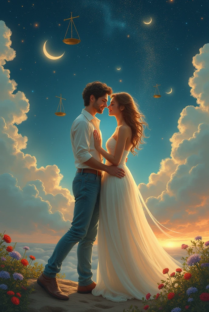 Create a Libra woman with an Aquarius man in love