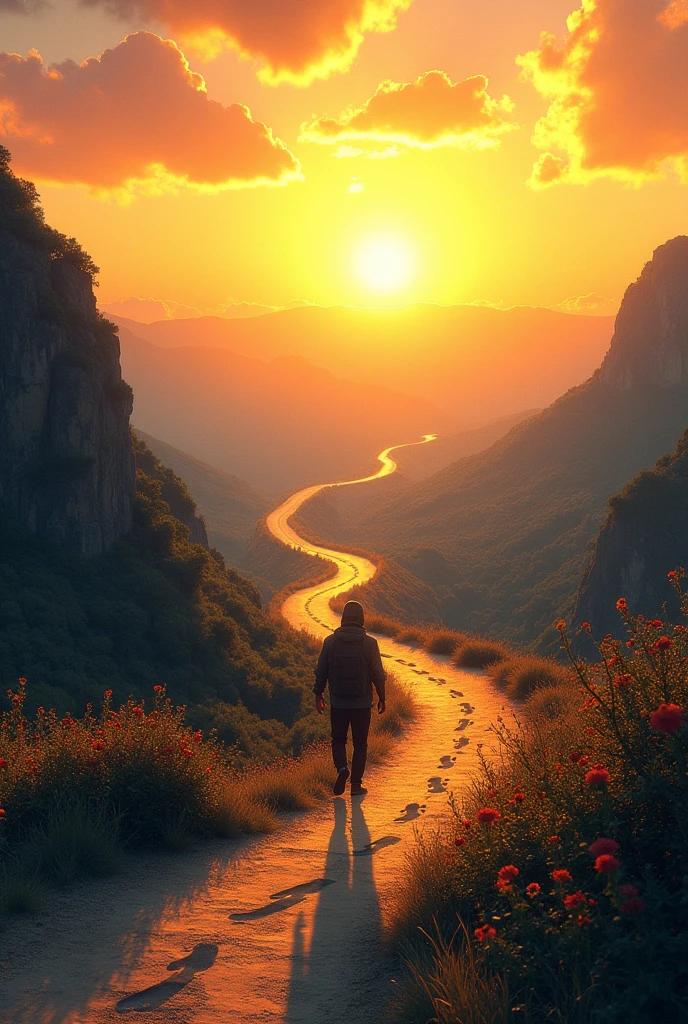 imagine an inspiring image that illustrates the idea that persistence turns dreams into reality. The scene should capture the essence of persistence and the realization of dreams without including any type of caption or text. Show a visual journey that represents effort, determination, and success. Use visual elements that symbolize perseverance and transformation, such as a long and challenging road leading to a bright and promising destination. Ensure the image is rich in detail and color, conveying a sense of achievement and hope.