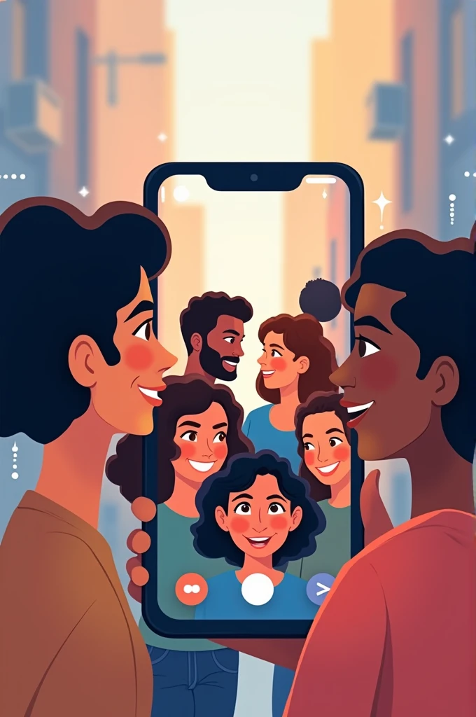 Several friends on cell phone screen