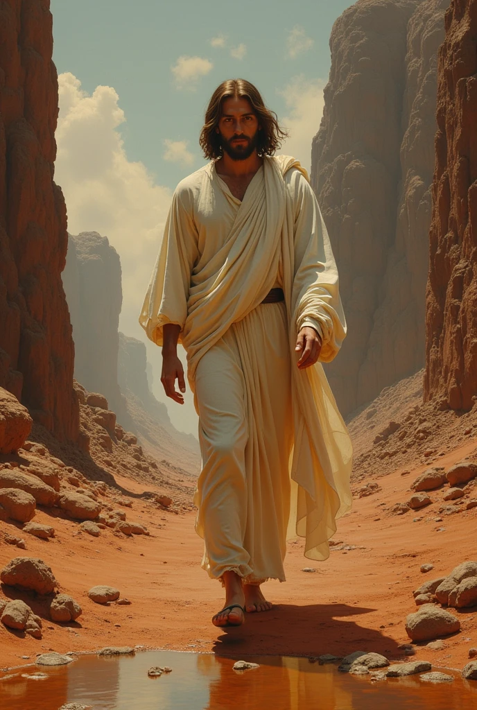JESUS WALK ON THE MARS BY Giovanni Bellini style 