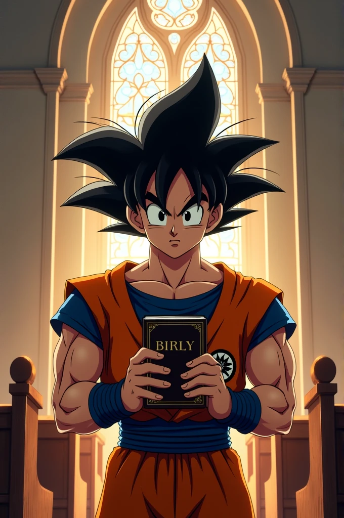 Goku with a bible in church