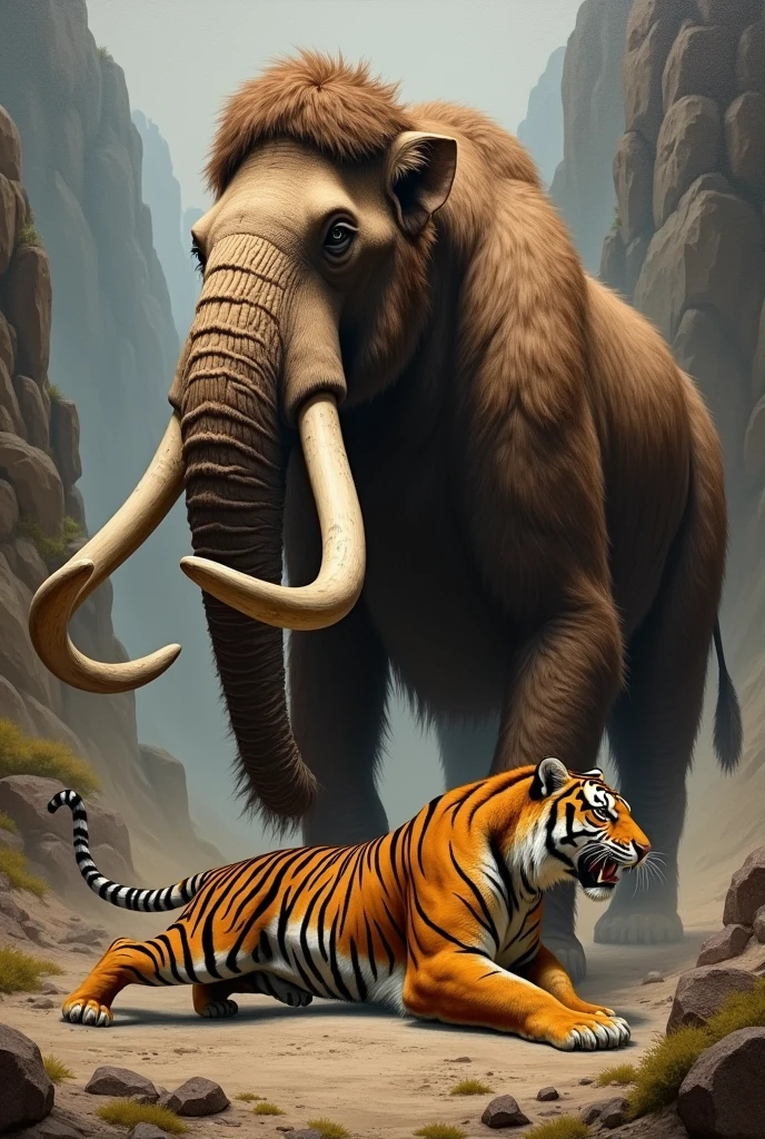 Mammoth ne tiger ko apne pau ke niche de kar mar dya tiger mar gaya 