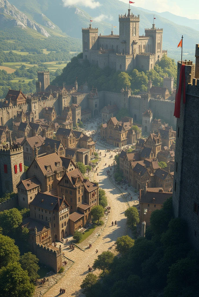 Large Medieval fantasy town with a wall around the town