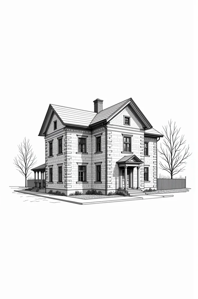 A line art drawing of Pavlov's house
