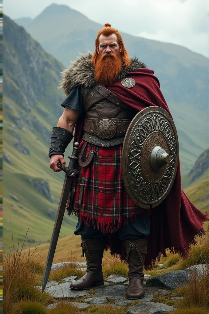 Scottish warrior in plaid skirt
