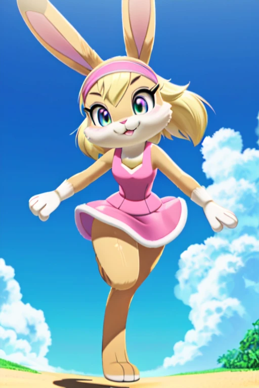 a close up of a cartoon bunny with a pink dress and a pink headband, cute 3 d render, lola bunny fanart, adorable digital painting, cute cartoon character, judy hopps from zootopia, cute anthropomorphic bunny, animation character, judy hopps, cute character, 3 d render stylized, bunny girl, 3 d cartoon, cute! c4d sara pokemon sun and moon fursuit style