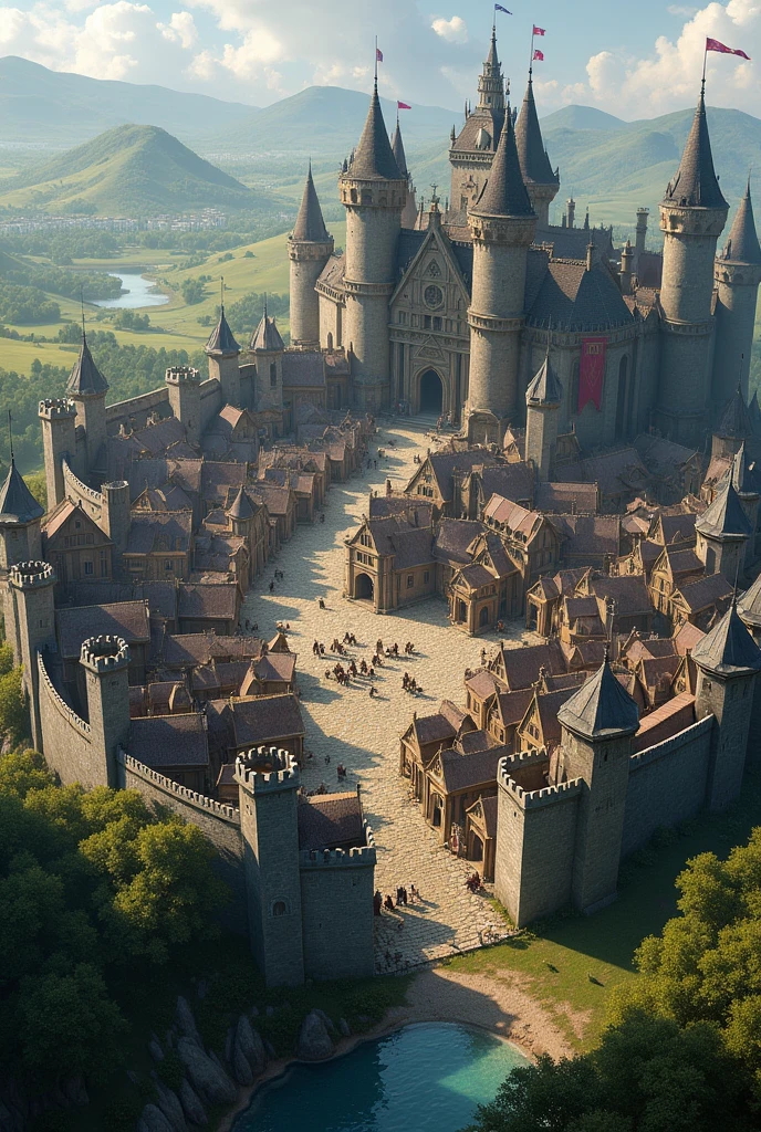 Large Medieval fantasy town with a wall around the town
