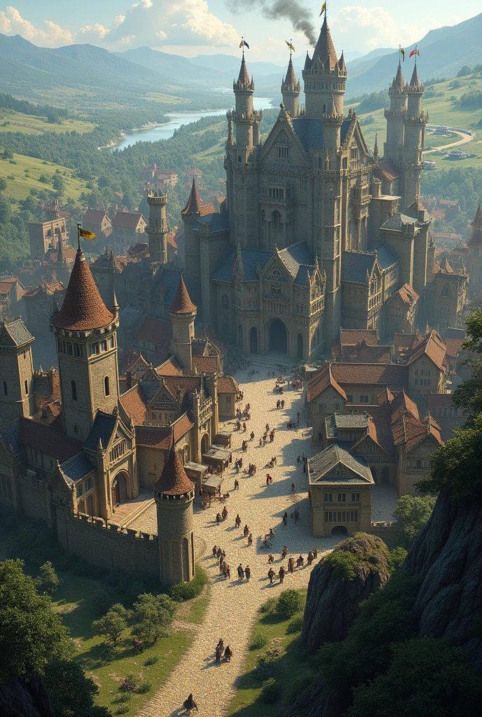 Large Medieval fantasy town with a wall around the town