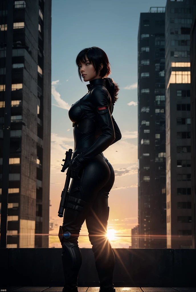 (Famous Paintings:1.2,highest quality,Super detailed,Powerful backlight:1.3,silhouette:1.45),, , //character, 1 Solo Female Mercenary,Ghost in the Shell kusanagi motoko,One eye is glowing red:1.2,Expression: Murderous expression,Overlooking the city.Black leather tight suit:1.2, Hand with a huge anti-tank rifle (Winchester Williams .50),Standing pose,(Looking up angle:1.35), , //background, in Rooftop of a building at night background:1.2,,8k,Unreal Engine 5.Unity.Octanellender