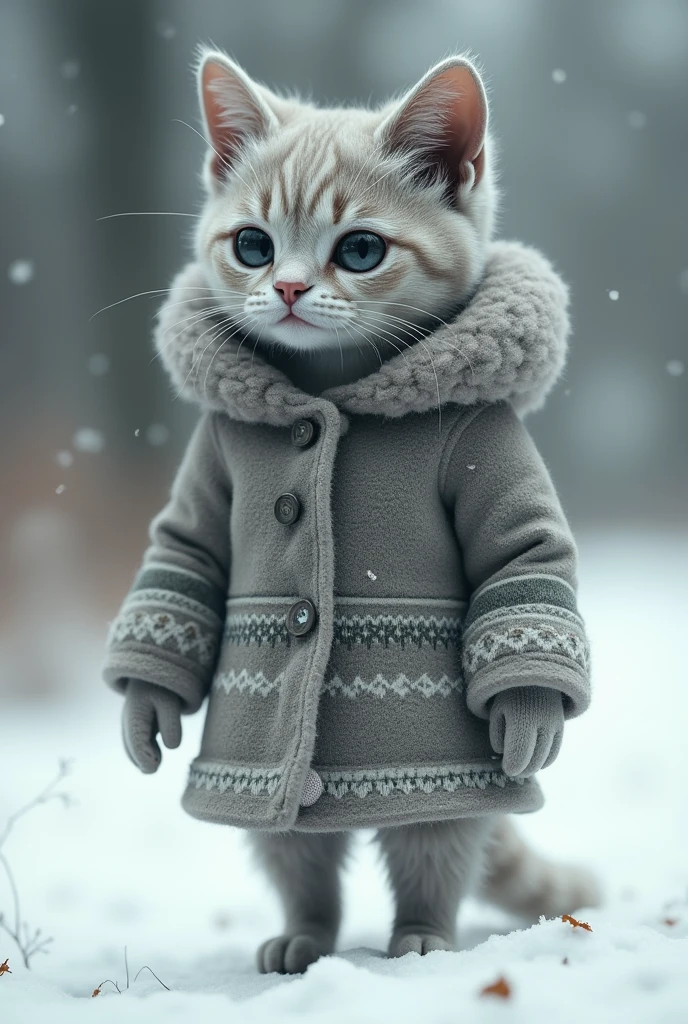 blind cat in a coat humanous body