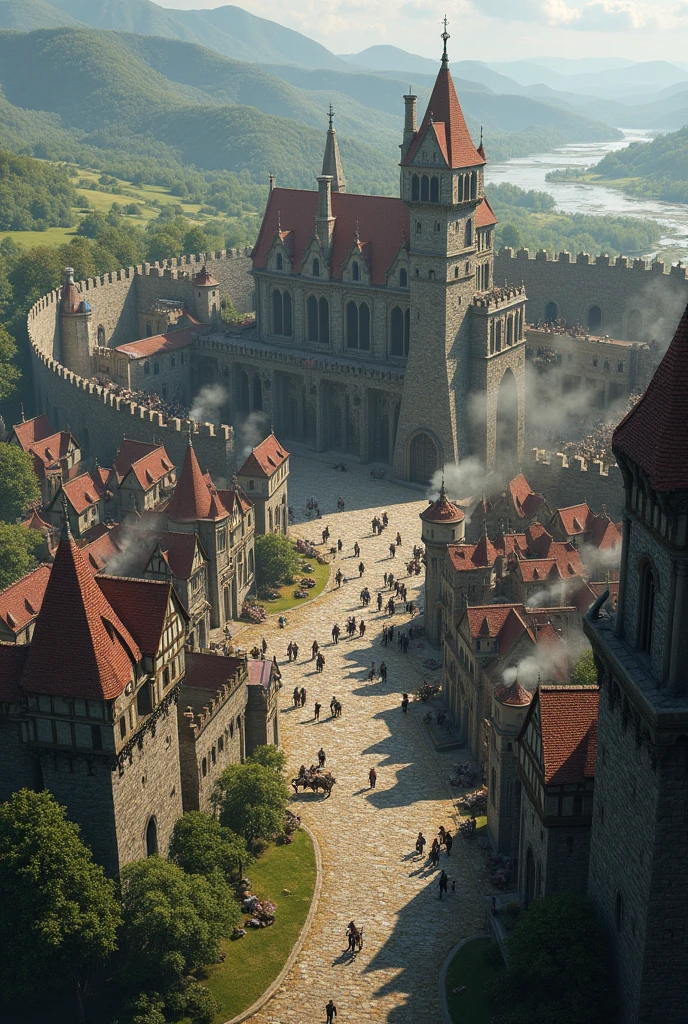 Large Medieval fantasy town with a wall around the town