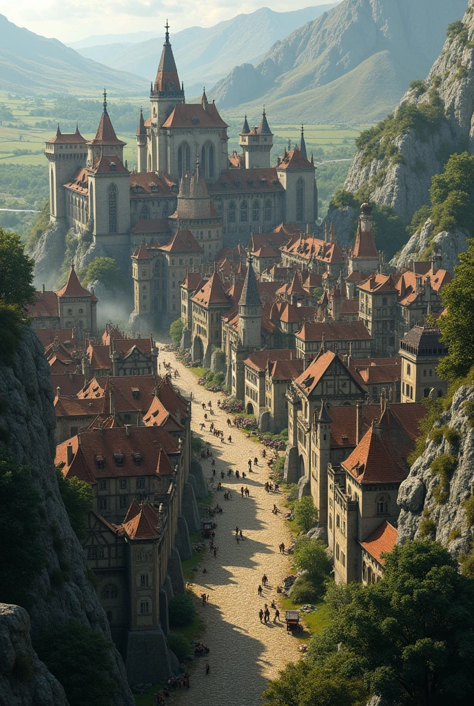 Large Medieval fantasy town with a wall around the town