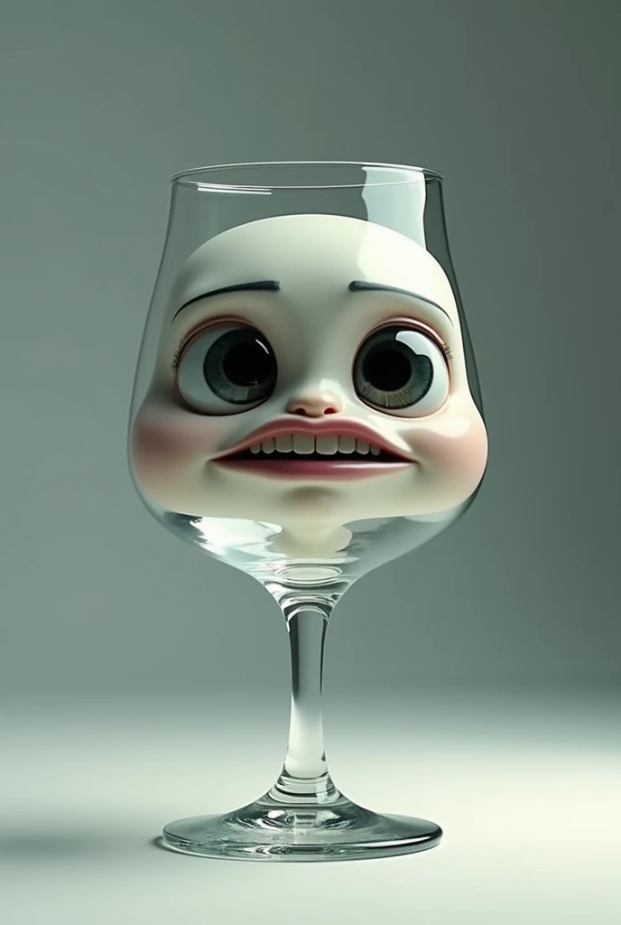 A glass with a mouth and dark eyes Animated