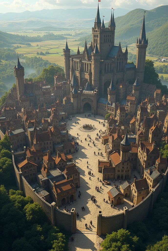 Large Medieval fantasy town with a wall around the town