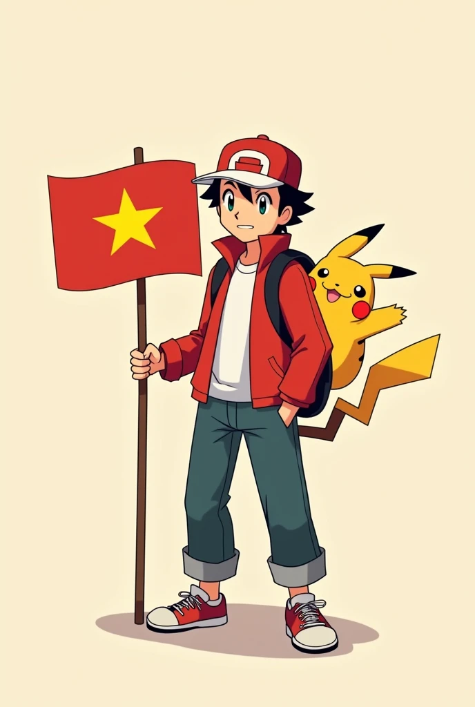 pokemon, red, yellow, hold vietnamese flag, icon, simple