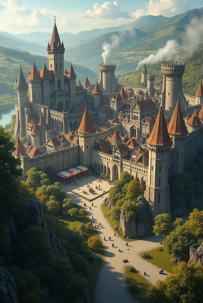 Large Medieval fantasy town with a wall around the town