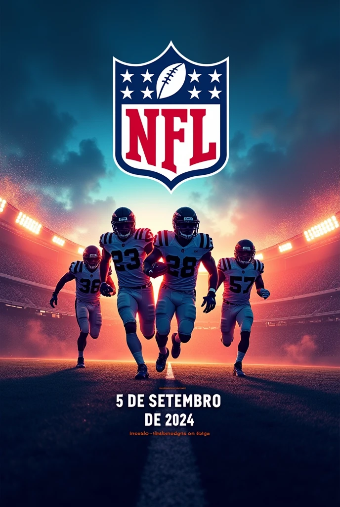 Create an image, preferably a banner, to announce the new NFL season. Subtitles must be in Portuguese. Use the information: September 5, 2024.