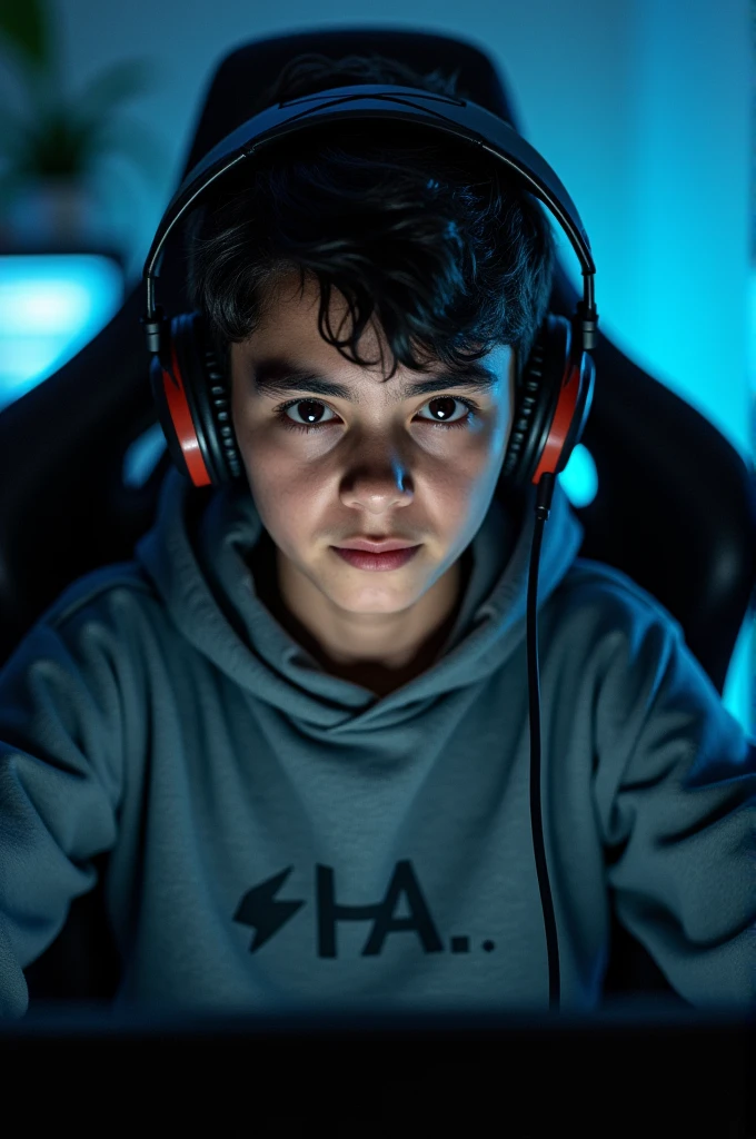 a profile picture for YouTube channel like a 18 Year boy play PUBG in ipad seating in a gaming chair