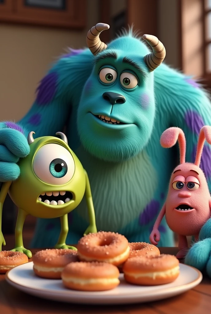 Monsters Inc characters watching mini donuts