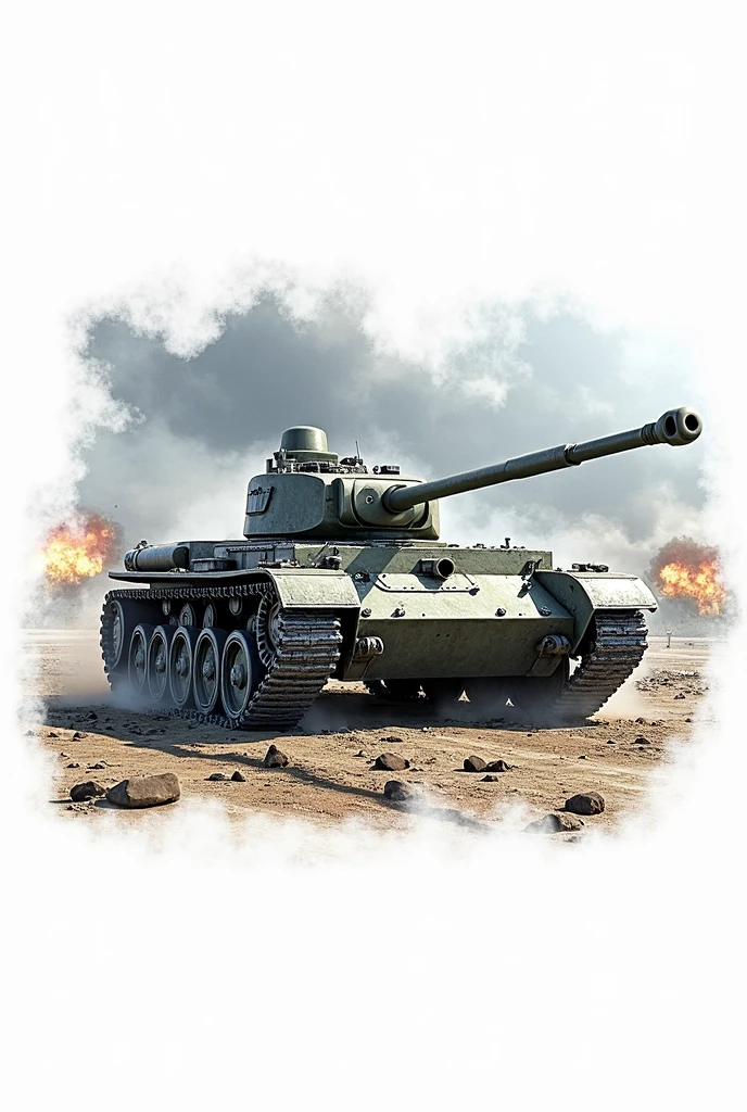 a heavily armored tank from world war 2,war machine,military vehicle,steel armor,treads,turret,gun barrel,battlefield,explosion effects,apocalyptic landscape,cloudy sky,dramatic lighting,digital art,cinematic composition,hyperrealistic,high contrast,muted colors,gritty texture