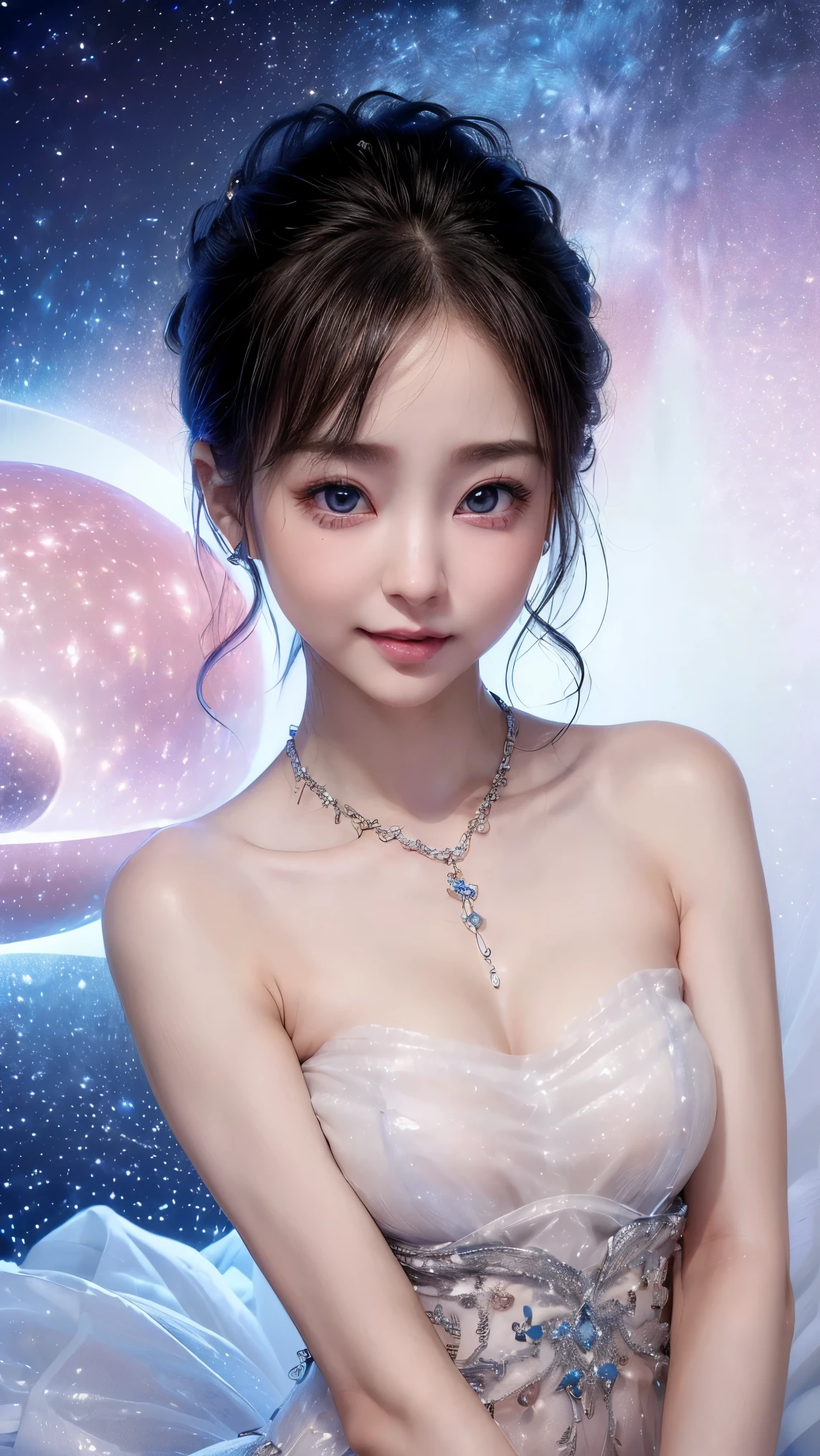 (4k quality:1.3),(Highest quality:1.3),(Whitening:1.4),(,Girl:1.3),(The best beauty:1.5),rich,Upper Body,smile,(Strapless bejeweled dress:1.3),(Different dimension:1.6),Overflowing breasts,(jewelry),Captivate a man,Cleavage,(Super Celebrities:1.5),(Supermodel:1.4),(Whitening:1.2),(Tight waist:1.4),(Night viewの良いホテル:1.1),(luxury:1.2),(Arisa Hanyu:1.5),(anorexia:1.4),(Night view:1.3),(Face close-up),Catchlight,(Child's face:1.6),(smile:1.1),(Light blue hair:1.3),(Half Up Hair:1.3),(Light blue eyes:1.4),(2D cuteness:1.5),(Cute Makeup),Beautiful fingertips,(Sexy and cute:1.6),(Luxury hotel:1.6),(White Gal:1.6),(Transparent white skin:1.4),(albino:1.5),(Lighting hits the subject:1.3)