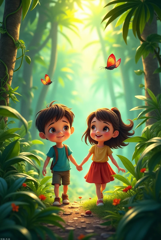 Boy and girl in jungle
