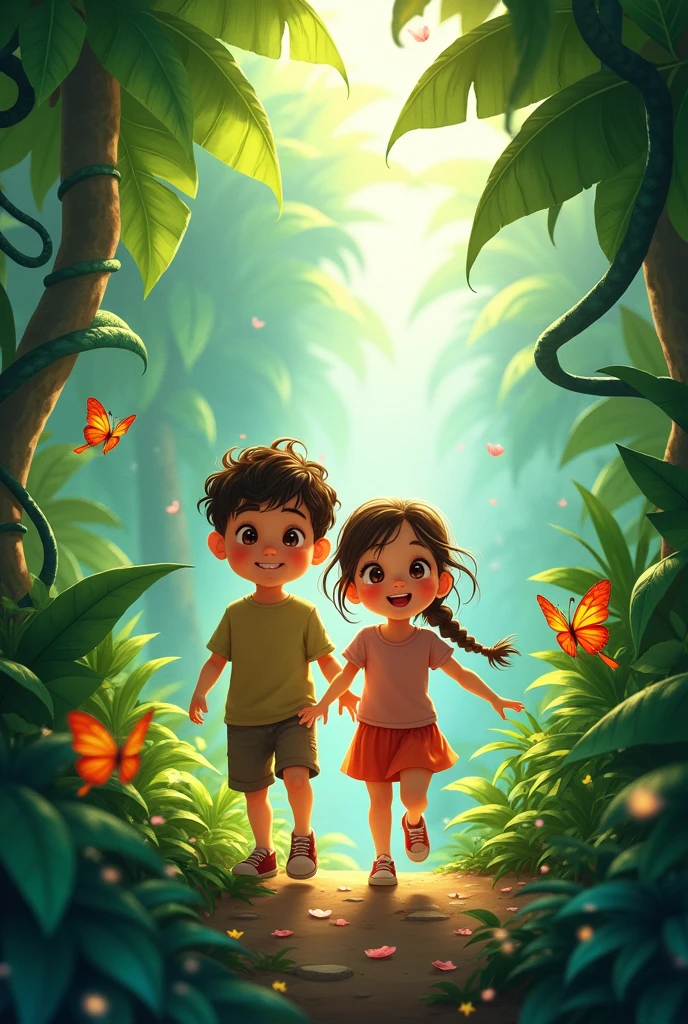 Boy and girl  in jungle