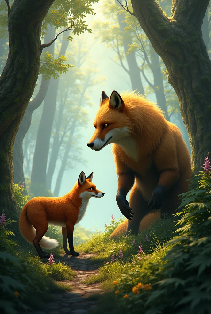 A fox and a Jucumari in the forest 

