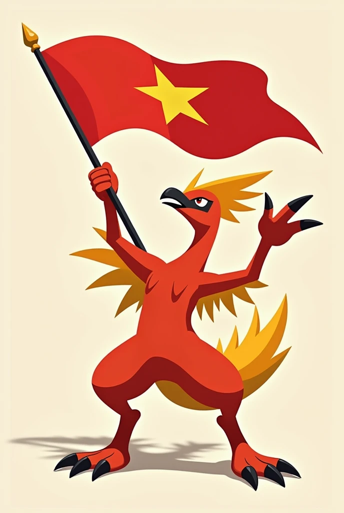 blaziken, red, yellow, hold vietnamese flag, icon, simple, pokemon