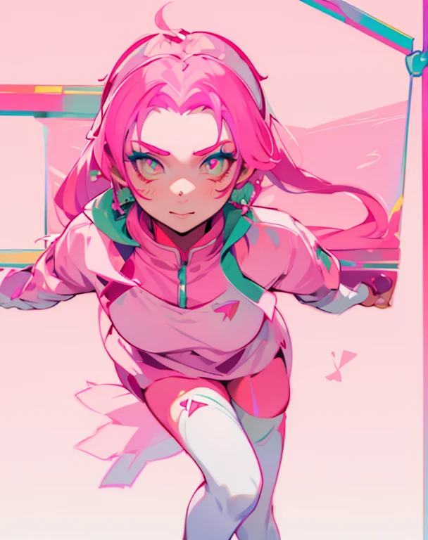 1GIRL, insane girl in long pink hair, crown, princess bubblegum style, finely detailed, (best quality), (intricate details), cute style, , jester style, multicolored, ((long pink messiest hair in pigtails)), best quality, ((long sleeve shirt and shorts)), ((red and white clothes)), ((jester style clothes)), ((thigh high socks)), ((round eyes)), ((has jester makeup)), beautiful face, happy, cute face, pinup, perfect face, simple background portrait, clowh hear cards, bubble gums