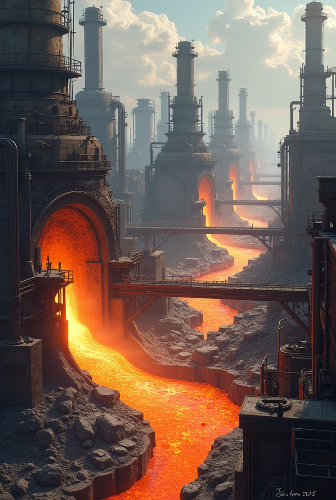 Generates more industrial images of the alumina smelting and liquid aluminum collection points