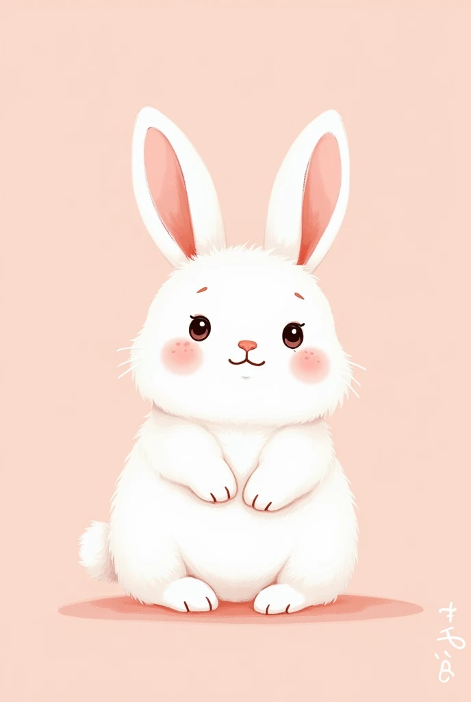 A 2D drawing of a white rabbit on a light pink background 