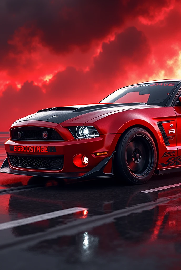 Create Turbo with red automobile background and on turbo name a BigBoostage.