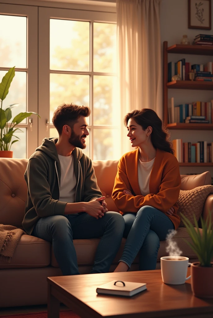 Two friends talking in the living room