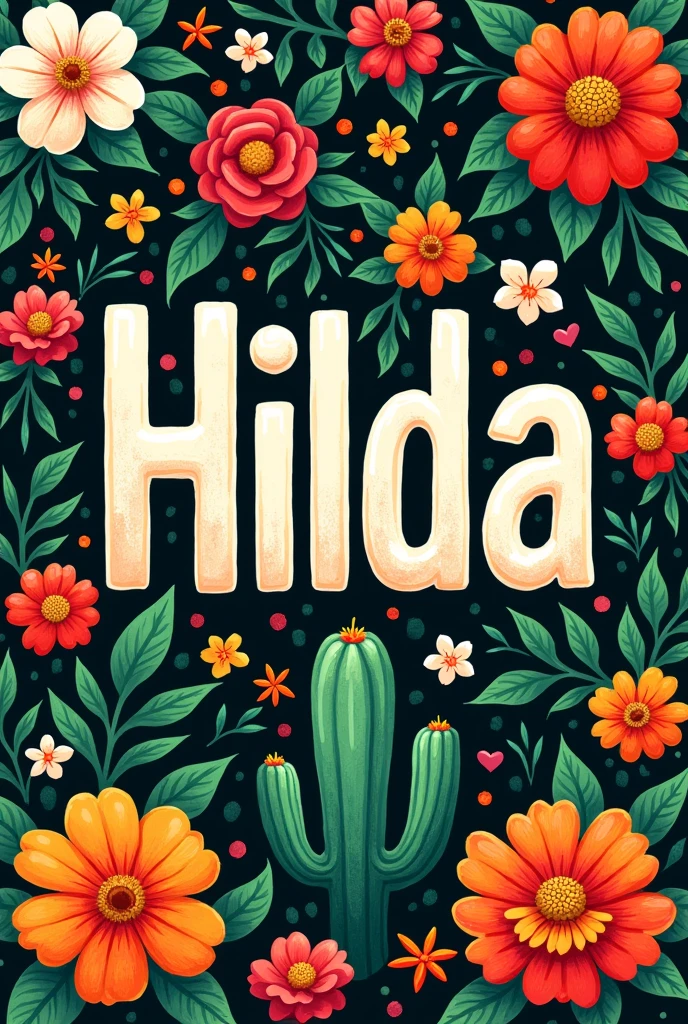 Word HILDA Mexican style, very Mexican with Mexican flag AND FLOWERS